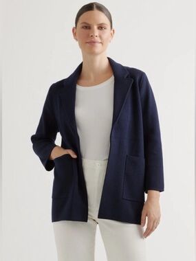 Quince 100% Organic Cotton Knit Blazer Cardigan Navy Outerwear Small